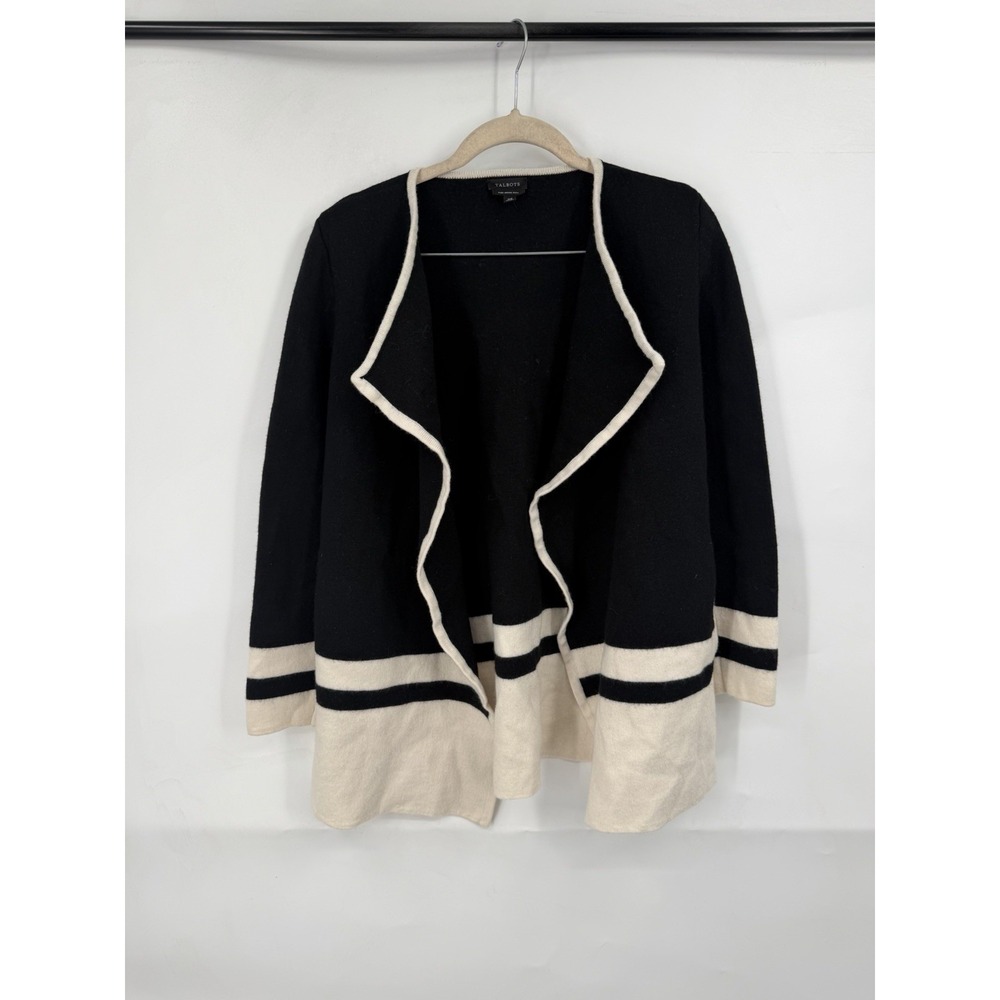 Talbots Wool Blend Drape Front Open Cardigan Women XS Black Old Money Quiet Luxe